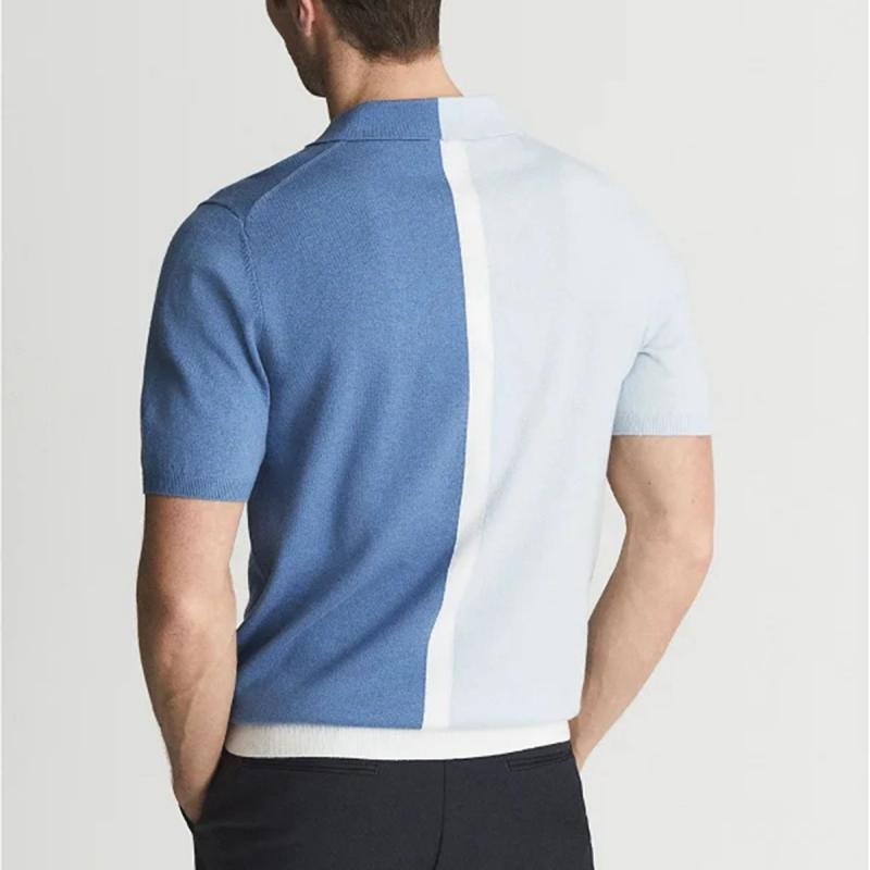 Men's Casual Lapel Collar Contrast Color Short Sleeve Knit Polo Shirt 00206025M