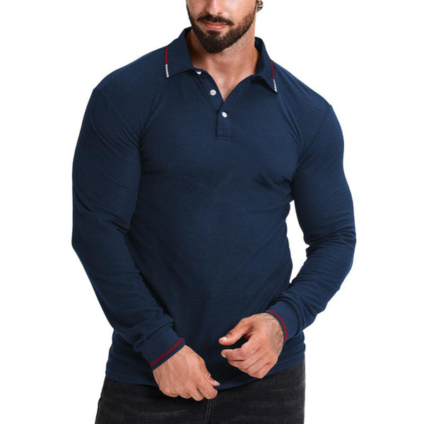 Men's Casual Cotton Blended Lapel Slim Fit Long Sleeve Polo Shirt 58532822M