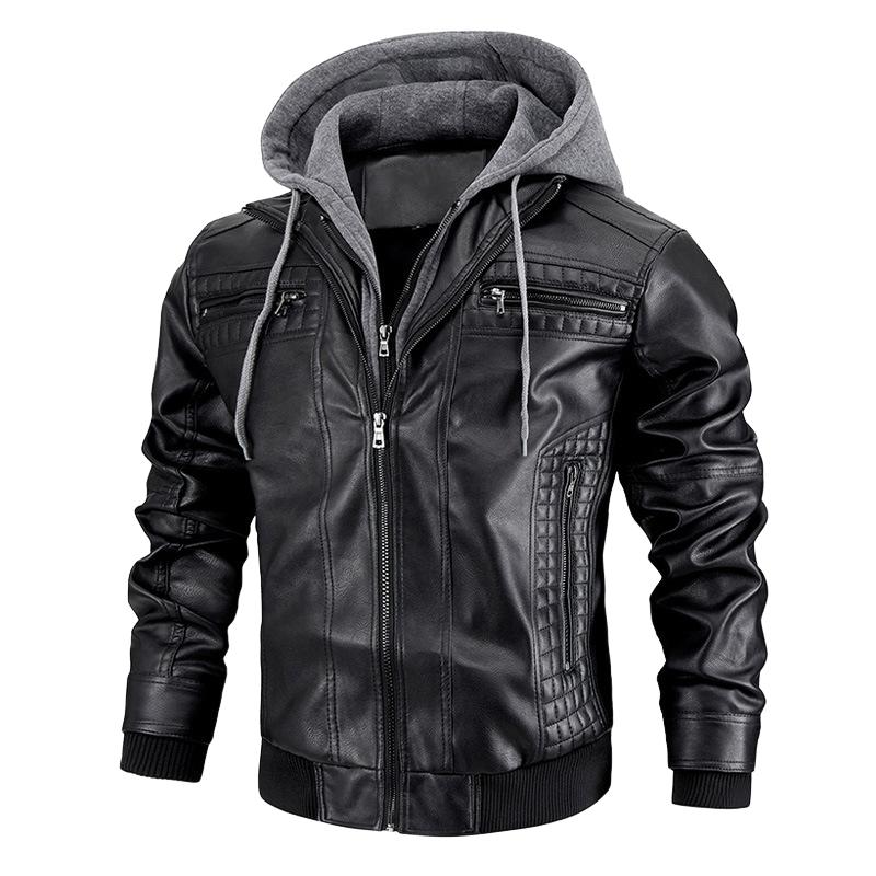 Men's Hooded Warm Leather Jacket 32828401F