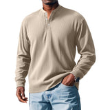 Men's Solid Striped Henley Collar Long Sleeve T-shirt 37380023Z