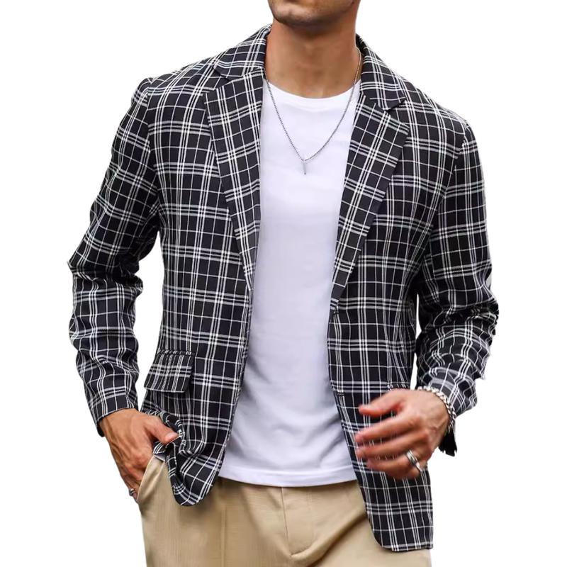 Men's Retro Casual Simple Plaid Pocket Blazer 14896861TO