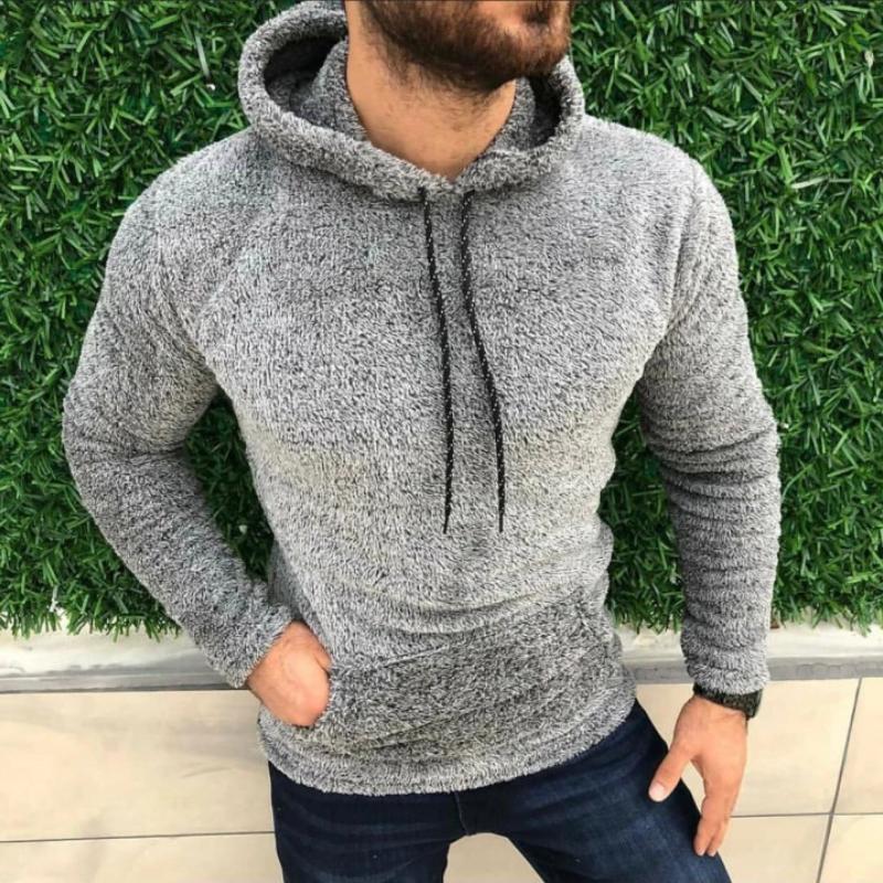 Men's Retro Casual Solid Color Plush Hooded Sweatshirt 40431253TO