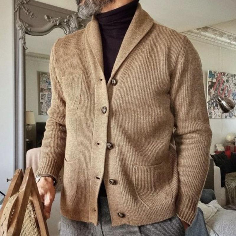 Men's Casual Shawl Collar Single-breasted Patch Pocket Knitted Cardigan 81576513M