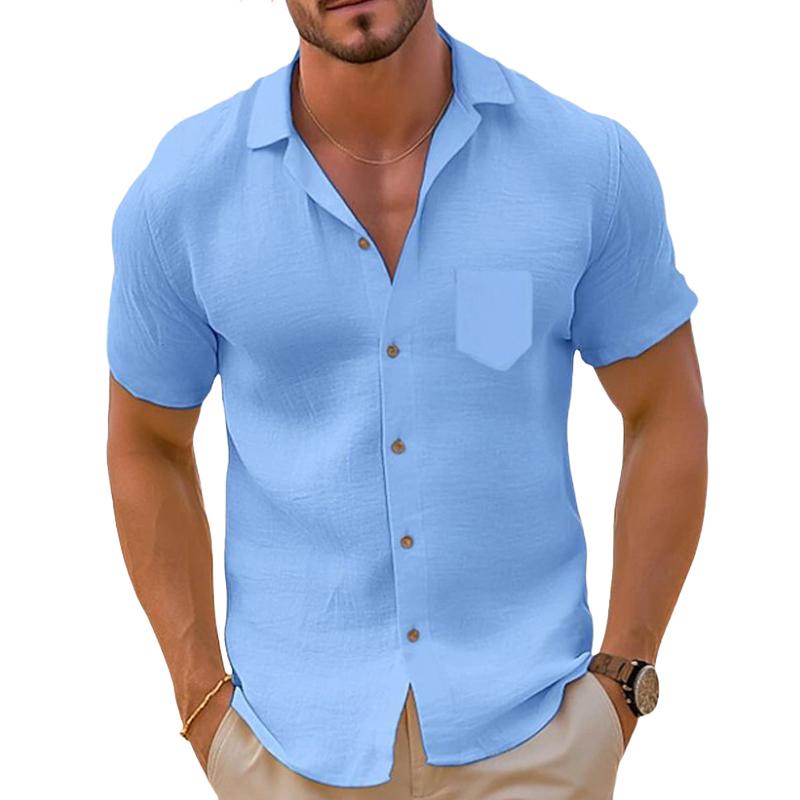 Camicia a maniche corte sciolta casual in lino vintage da uomo 64828444X