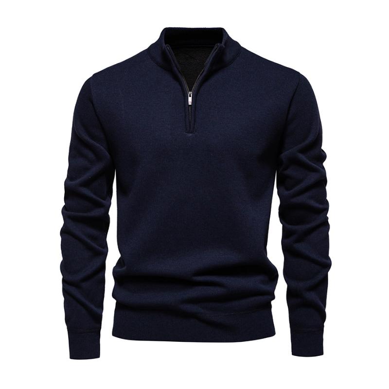 Men's Casual Zipper Stand Collar Loose Fleece Pullover Sweatshirt 26505971M