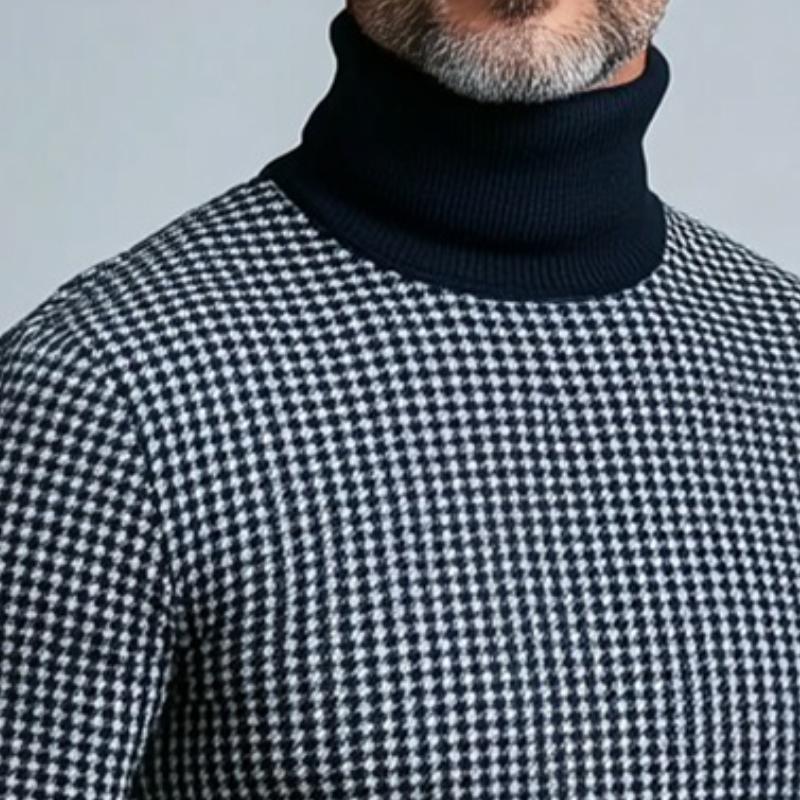 Men's Retro Casual Houndstooth Turtleneck Long Sleeve T-Shirt 66959474TO