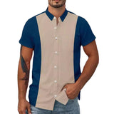 Men's Fashion Colorblock Lapel Short Sleeve Casual Shirt 09231521Z