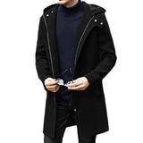 Men's Fashion Solid Color Hooded Zipper Mid-length Coat 10767079Z