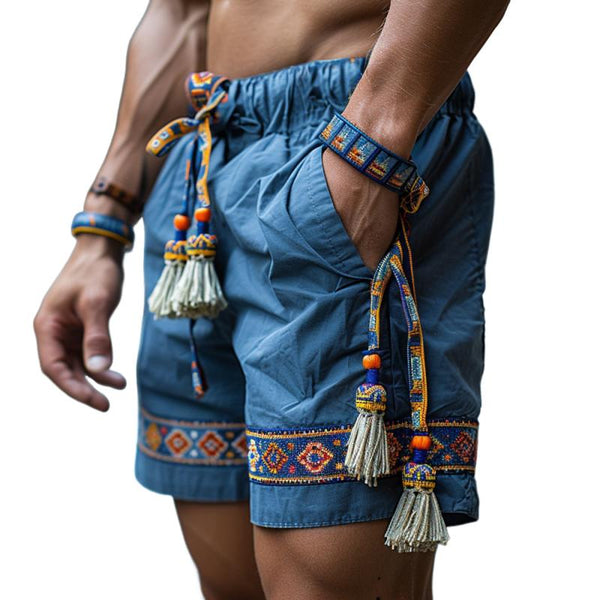 Men's Ethnic Graphic Lace-up Elastic Waist Casual Shorts 59827269Z