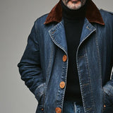 Men's Retro Casual Washed Denim Colorblock Mid-Length Coat 86980697TO