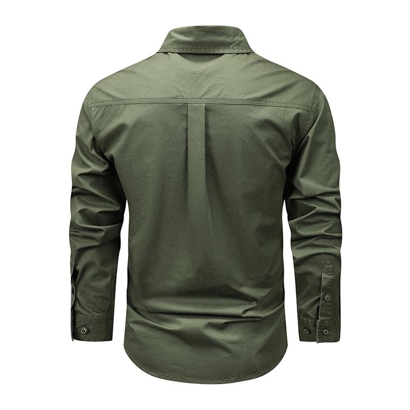Men's Solid Multi-pocket Lapel Long Sleeve Cargo Shirt 99064279Z