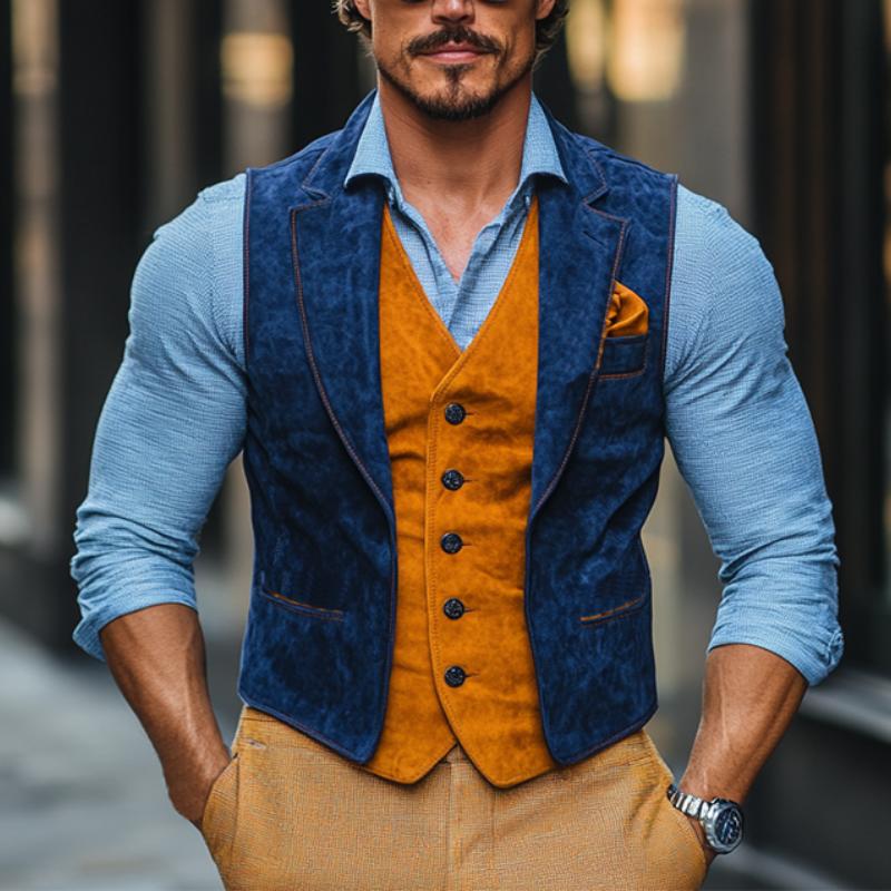 Men's Classic Casual Contrast Color Fake Two-Piece Suede Vest 24412657K