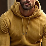 Men's Retro Casual Solid Color Striped Hooded Long Sleeve T-Shirt 27941415TO