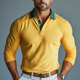 Men's Casual Yellow Long Sleeve Polo Shirt 00964637F