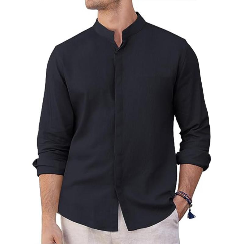 Men's Solid Stand Collar Long Sleeve Casual Shirt 58946798Z