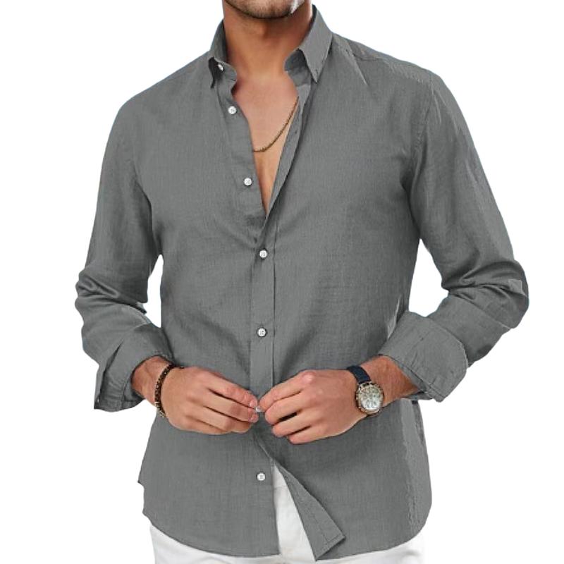 Men's Solid Long Sleeve Lapel Shirt 30109723Y