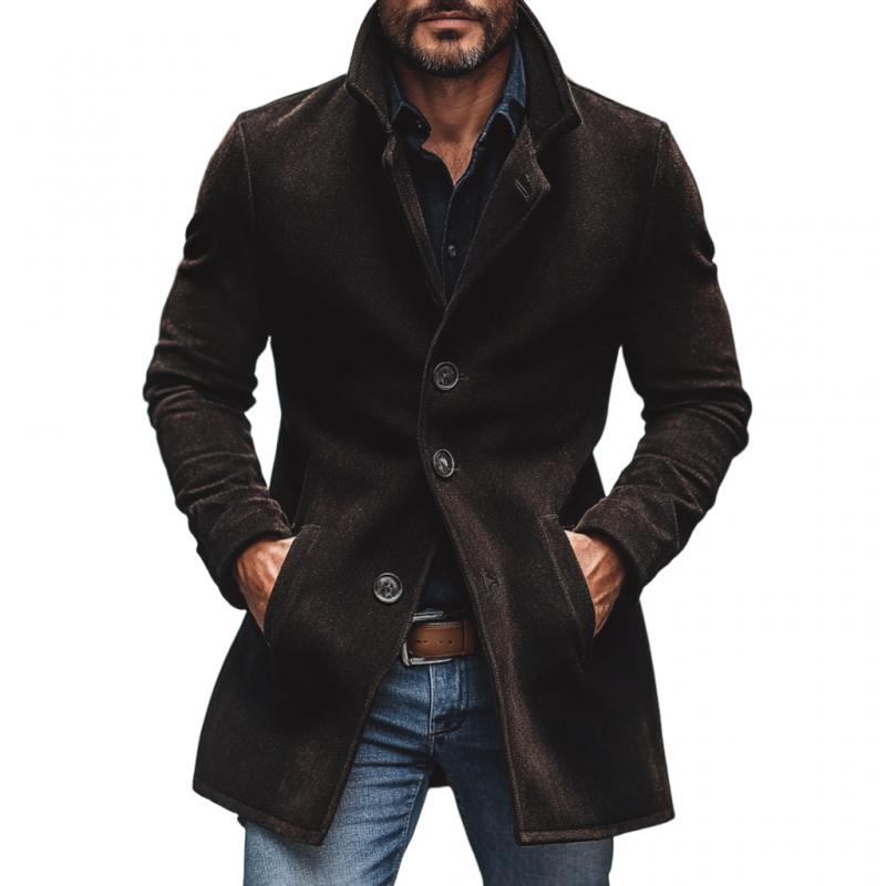 Men's Casual Wool Blend Lapel Single-breasted Slim Coat 93333992M