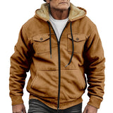 Men's Hooded Plush Multi-pocket Zipper Casual Jacket 48938467Z