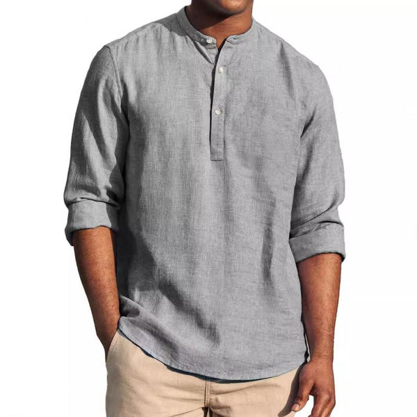 Men's Casual Button Round Neck Long Sleeve Shirt 74354730Y