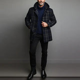 Men's Vintage Woolen Check Print Hooded Coat 00997806Y