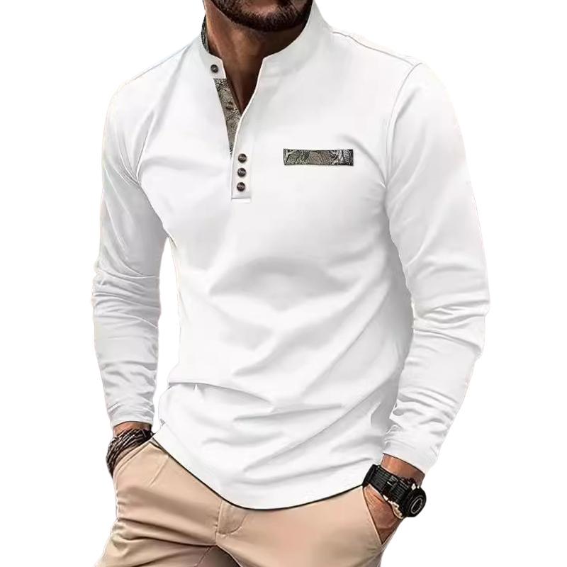 Men's Casual Stand Collar Colorblock Long Sleeve T-shirt 56435490X