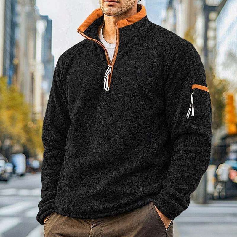 Men's Casual Solid Color Polar Fleece Half-Zip Stand Collar Long-Sleeved Sweatshirt 12323732Y