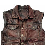 Men's Vintage Biker Multi-Pocket Lapel Leather Vest 42047950Y