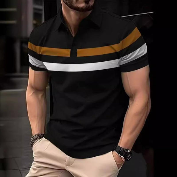 Men's Casual Contrast Striped Lapel Slim Fit Short Sleeve Polo Shirt 84713133M