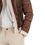 Men's Classic Vintage Casual Suede Lambswool Zipper Jacket 68036039K