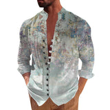 Men's Printed Stand Collar Single Breasted Casual Shirt 24291060Z