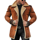 Men's Fleece Suede Lapel Single Breasted Mid-length Casual Coat 81141148Z