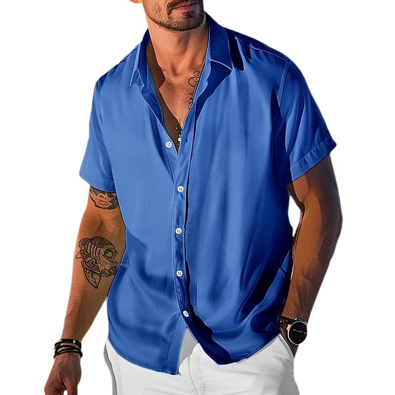 Men's Casual Cotton Blended Lapel Loose Short Sleeve Shirt 84626659M