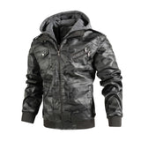 Men's Vintage Camouflage Leather Multiple Pockets Hooded Zip-Up Jacket 38100256M