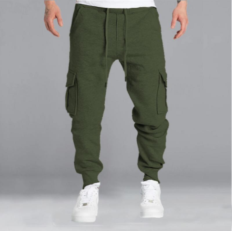 Men's Solid Elastic Waist Multi-pocket Sports Pants 03522018Z