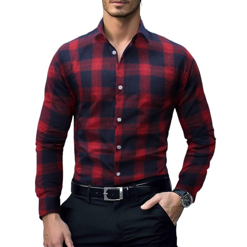 Men's Casual Plaid Long-Sleeved Shirt 14575054Y