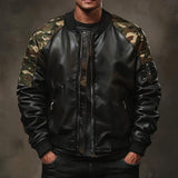 Men's Classic Retro Casual Stitching Camouflage Zipper Leather Jacket 06838110K