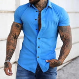 Men's Solid Lapel Short Sleeve Sports Fitness Shirt 23811118Z