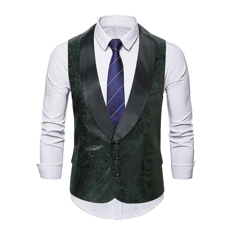 Men's Vintage Cashew Jacquard Shawl Collar Single Breasted Slim Vest (Shirt and Tie Excluded) 10867168M