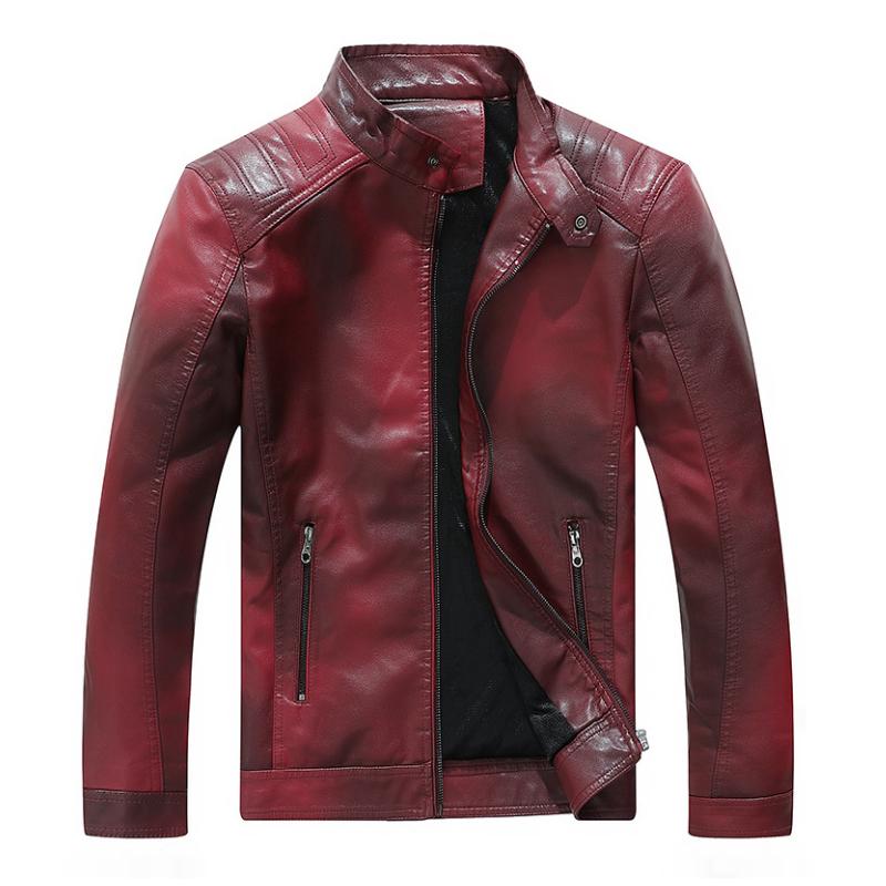 Men's Stand Collar Gradient Velvet Leather Motorcycle Jacket 49469099F