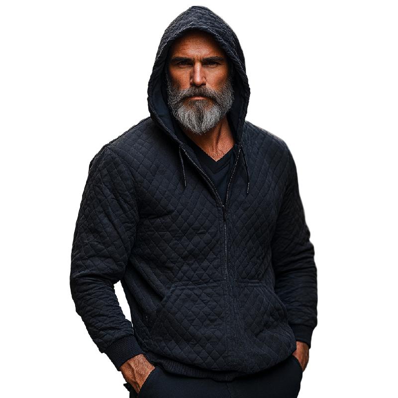 Men's Casual Quilted Zip-Up Warm Hoodie 82301177F