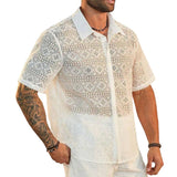 Men's Fashion Lace Lapel Short Sleeve Casual Shirt 21742292Z