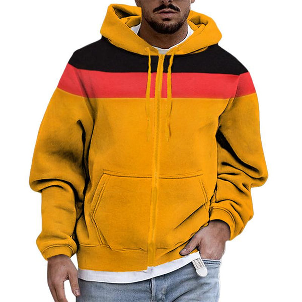 Men's Casual Colorblock Zipper Stripe Hooded Sweatshirt 23773078TO