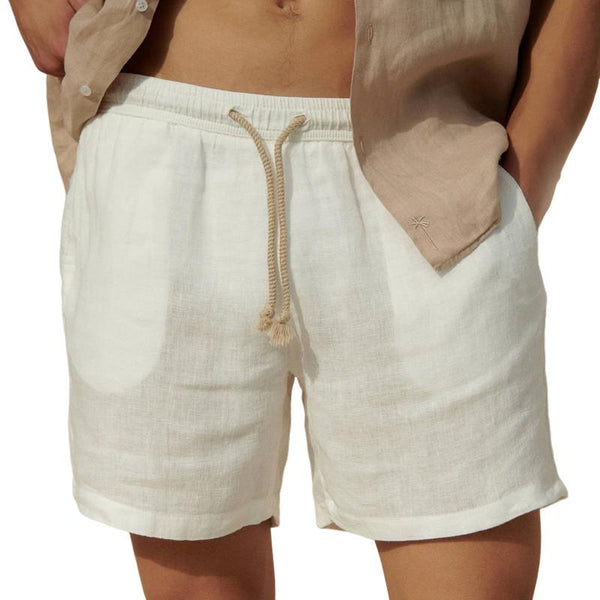 Men's Casual Cotton Linen Blended Elastic Waist Drawstring Shorts 14995408M