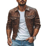 Men's Vintage Distressed Leather Lapel Slim Jacket 44914410M