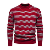 Men's Fashion Contrast Jacquard Round Neck Pullover Knitted Sweater 13556024M