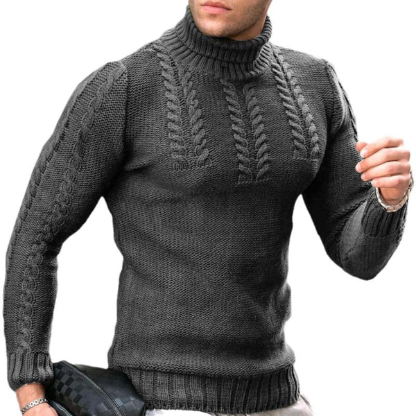 Men's Retro Casual Solid Color Turtleneck Knitted Sweater 36787209TO