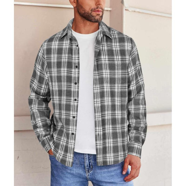 Men's Casual Plaid Long Sleeve Shirt 36586352Y