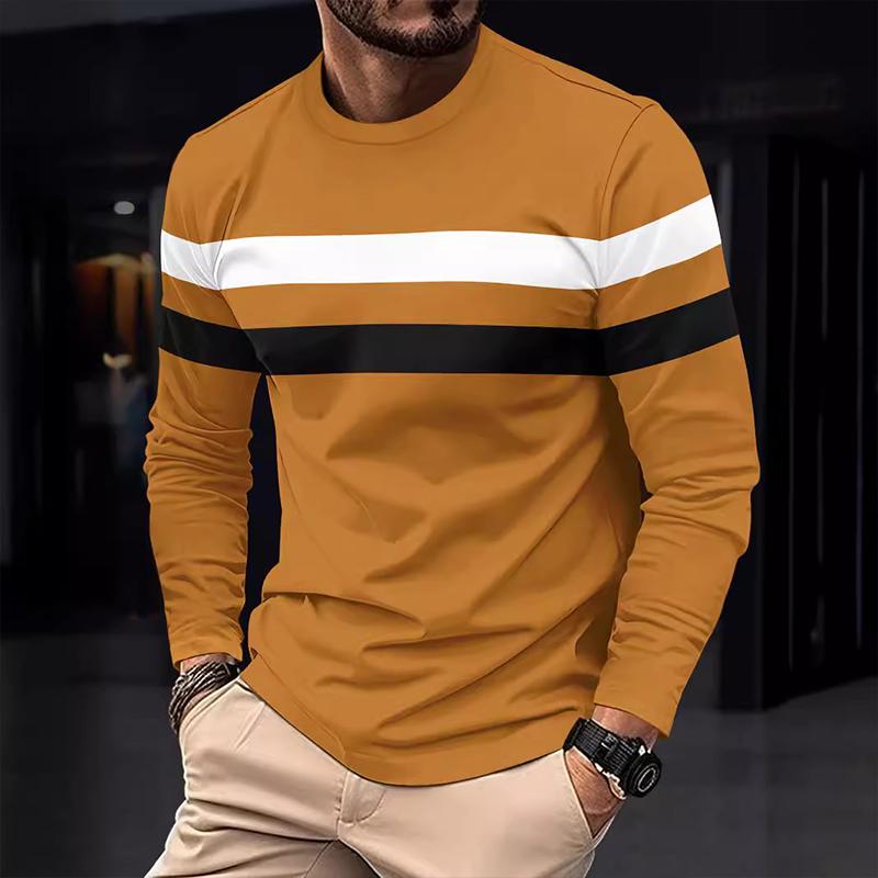 T-shirt casual a maniche lunghe con scollo rotondo e righe colorblock da uomo 16659355Z