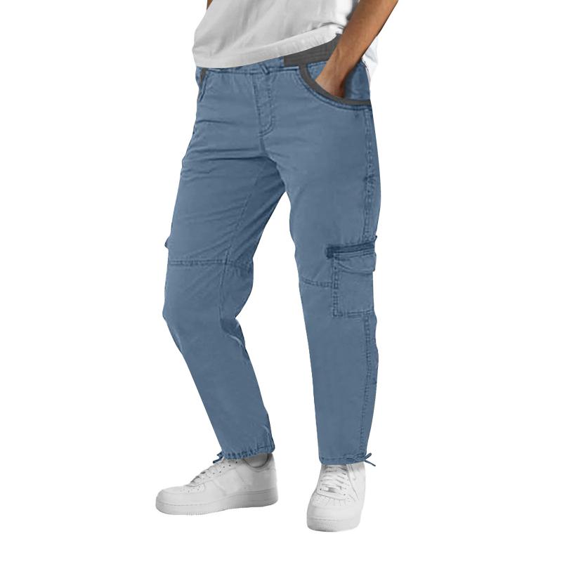 Men's Solid Elastic Waist Zipper Multi-pocket Cargo Pants 03655050Z