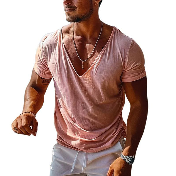 Men's Casual Vintage Pleated Short Sleeve T-Shirt 04291542TO